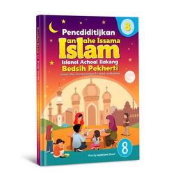 An engaging book cover design for a middle school Islamic Education and Character Development textbook for 8th grade