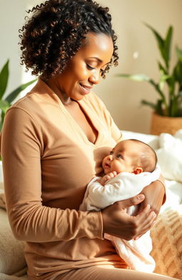 A serene and tender moment between a mother and her baby, captured in soft natural light