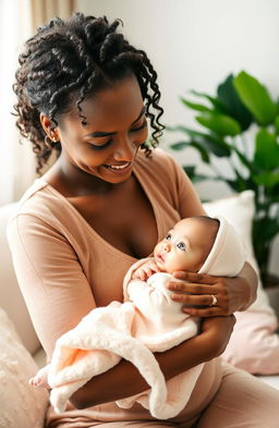 A serene and tender moment between a mother and her baby, captured in soft natural light