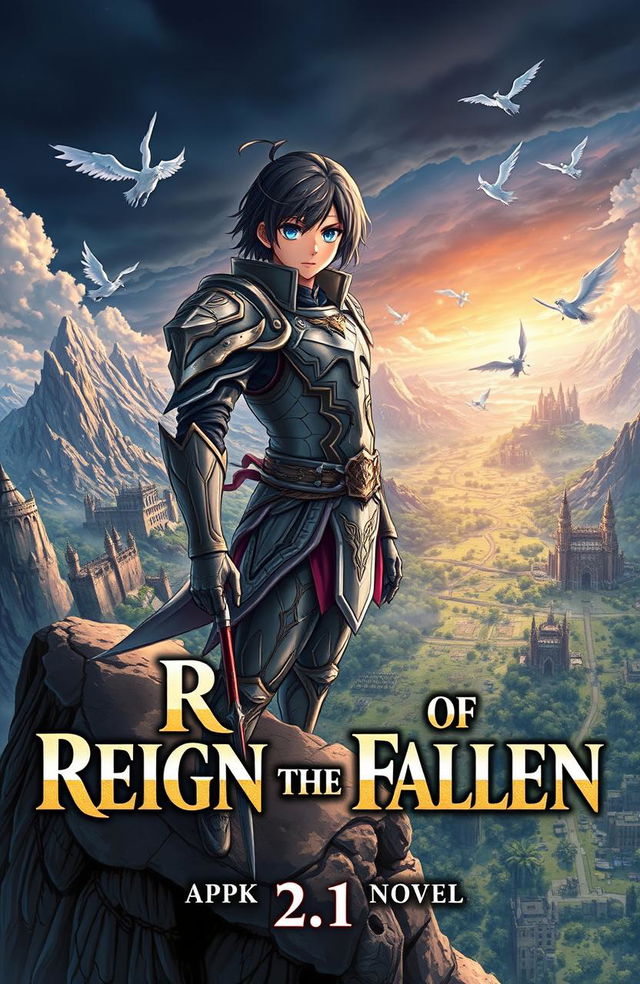 An epic and visually stunning cover illustration for a light novel titled 'Reign of the Fallen' by RPK