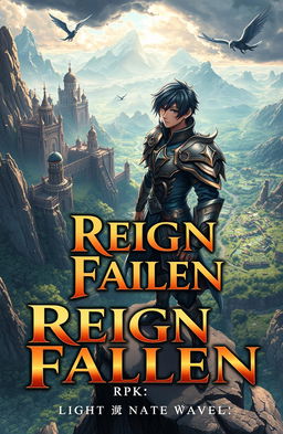 An epic and visually stunning cover illustration for a light novel titled 'Reign of the Fallen' by RPK