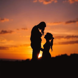 A romantic silhouette of a youthful couple during sunset, capturing the essence of love and connection