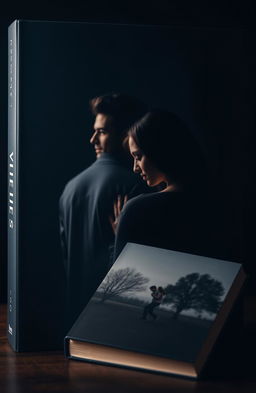 A visually striking book cover featuring a couple in the background, portrayed with a dark theme and rendered in a photorealistic style