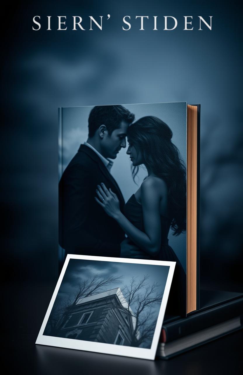 A visually striking book cover featuring a couple in the background, portrayed with a dark theme and rendered in a photorealistic style