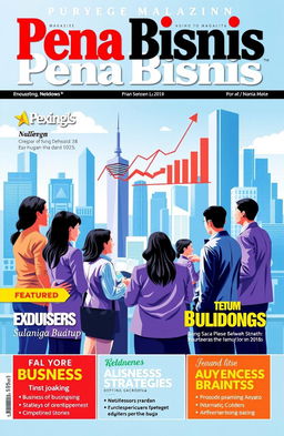 A vibrant magazine cover featuring the title 'Pena Bisnis'