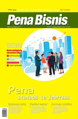 A vibrant magazine cover featuring the title 'Pena Bisnis'