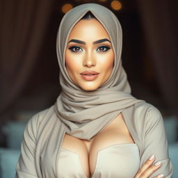 A beautiful woman wearing a hijab, showcasing her confidence and elegance