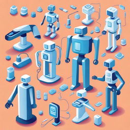 Vibrant, cartoon illustration of the medical technology industry featuring robots assisting in surgeries, advanced imaging devices, and wearable health monitors