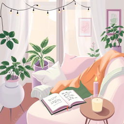 A beautifully crafted illustration representing the mental health aesthetic, showcasing a serene and inviting environment