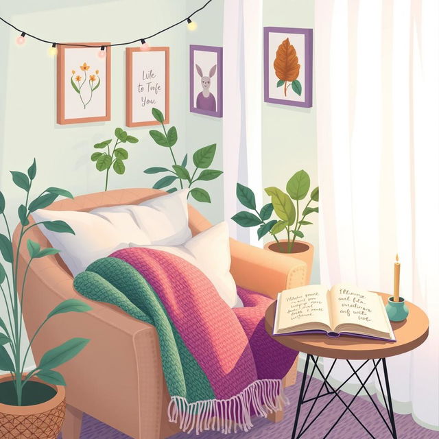 A beautifully crafted illustration representing the mental health aesthetic, showcasing a serene and inviting environment