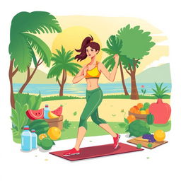 An inspiring illustration that represents the physical health aesthetic, showcasing an energetic and vibrant lifestyle