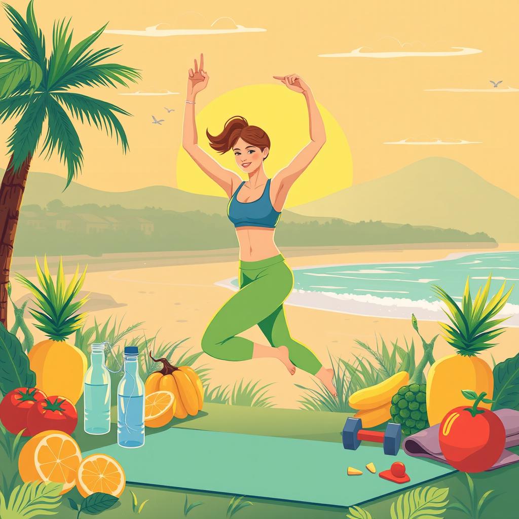 An inspiring illustration that represents the physical health aesthetic, showcasing an energetic and vibrant lifestyle