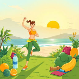 An inspiring illustration that represents the physical health aesthetic, showcasing an energetic and vibrant lifestyle
