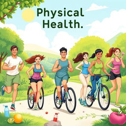 An engaging and dynamic illustration representing physical health, showcasing an active lifestyle that promotes fitness and well-being
