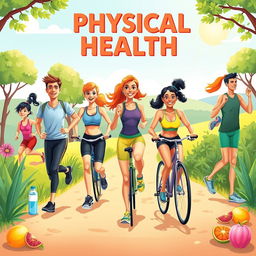 An engaging and dynamic illustration representing physical health, showcasing an active lifestyle that promotes fitness and well-being