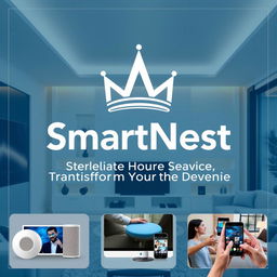 A promotional poster for a company named SmartNest, specializing in the design, setup, installation, and maintenance of smart home systems