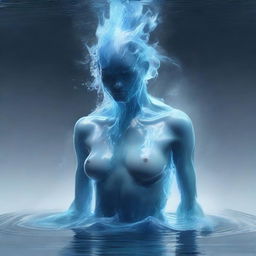 Generate an image of a human-sized water elemental with a humanoid form and gender-neutral appearance beneath watery clothes