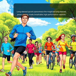 An engaging illustration showcasing long-sleeved sports apparel designed for athletes participating in various outdoor activities