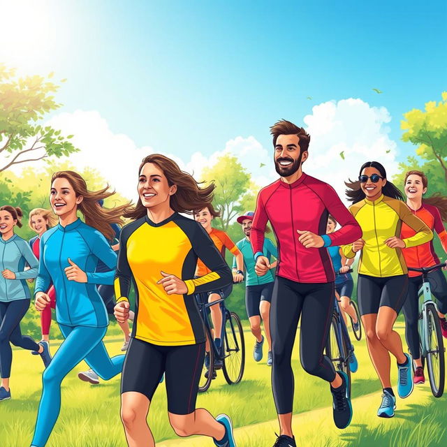 An engaging illustration showcasing long-sleeved sports apparel designed for athletes participating in various outdoor activities