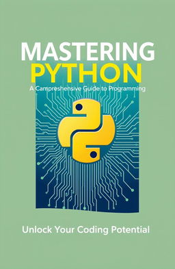 A modern and sleek book cover design for a Python programming book, featuring the iconic Python logo prominently in the center