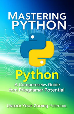 A modern and sleek book cover design for a Python programming book, featuring the iconic Python logo prominently in the center