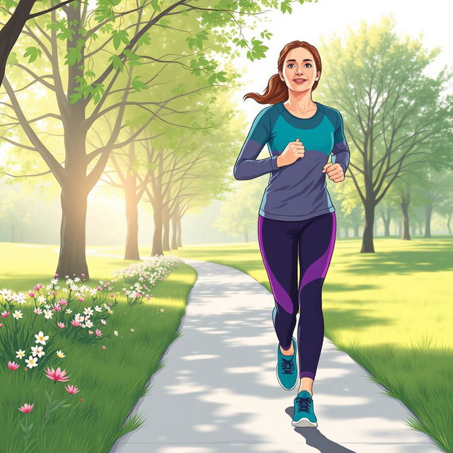 An illustration featuring an individual engaged in solo outdoor sports, showcasing modestly covered athletic wear suitable for exercise