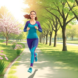 An illustration featuring an individual engaged in solo outdoor sports, showcasing modestly covered athletic wear suitable for exercise