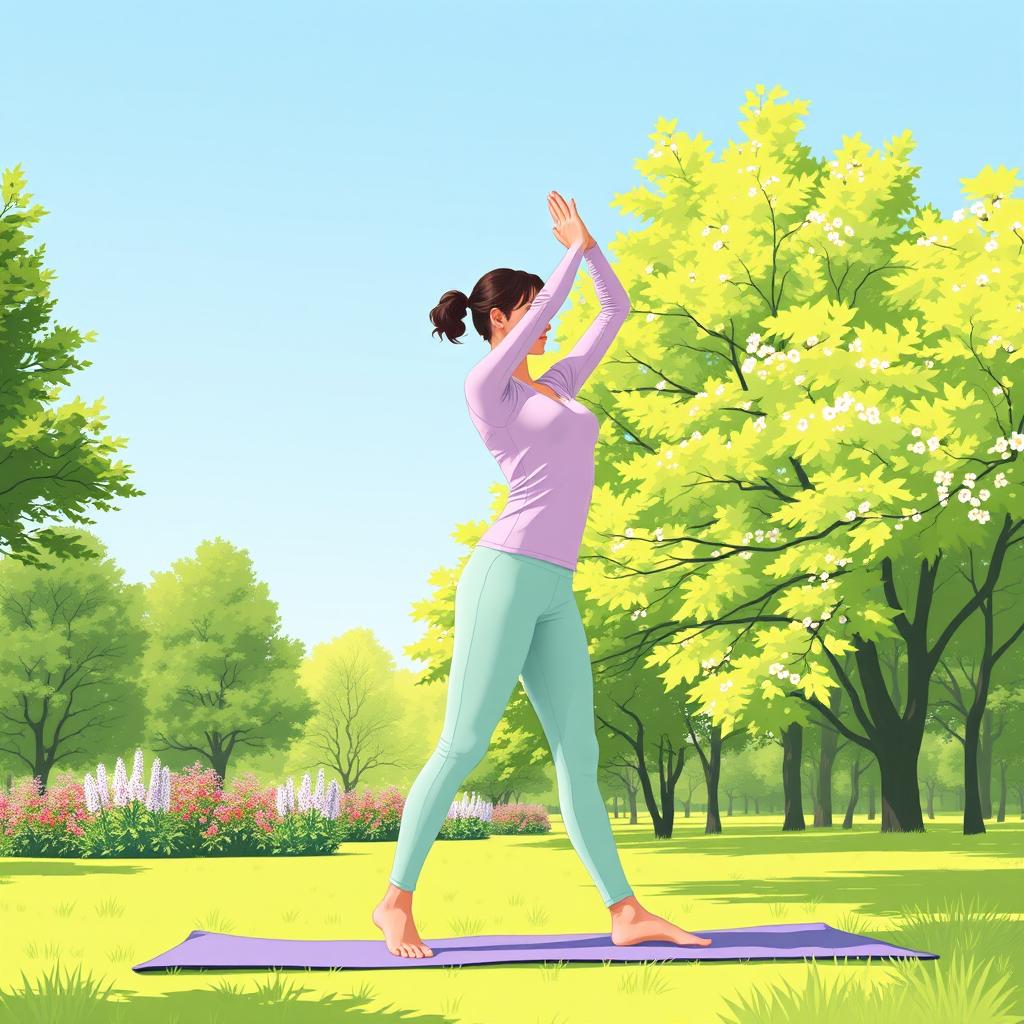 An illustration depicting a person engaging in solo exercise outdoors, clothed in modest athletic wear