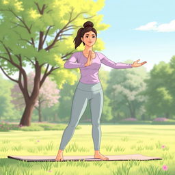 An illustration depicting a person engaging in solo exercise outdoors, clothed in modest athletic wear