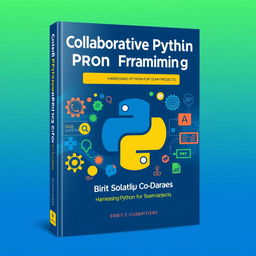 A vibrant and engaging book cover design for a Python programming book with a subtitle 'Collaborative Coding: Harnessing Python for Team Projects