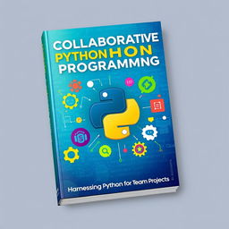 A vibrant and engaging book cover design for a Python programming book with a subtitle 'Collaborative Coding: Harnessing Python for Team Projects