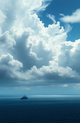 An ethereal landscape depicting powerful scattering winds moving through the sky, swirling around fluffy clouds