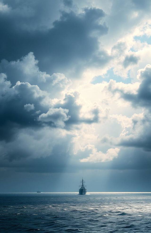 An ethereal landscape depicting powerful scattering winds moving through the sky, swirling around fluffy clouds