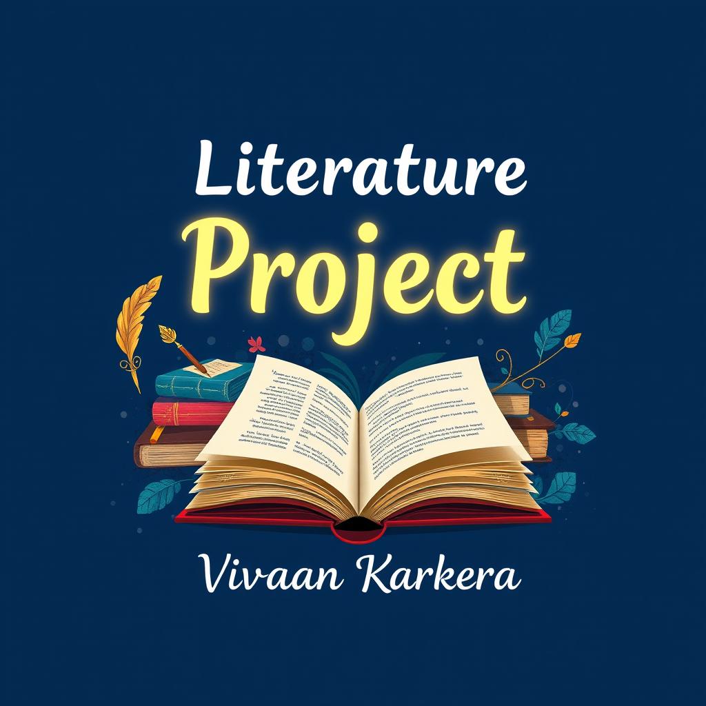 A striking and creative cover page design for a literature project with a deep blue background