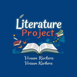 A striking and creative cover page design for a literature project with a deep blue background