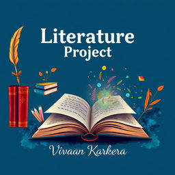 A striking and creative cover page design for a literature project with a deep blue background