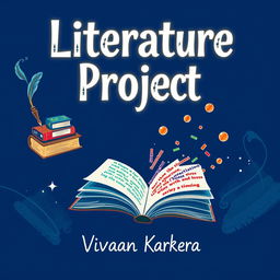 A striking and creative cover page design for a literature project with a deep blue background