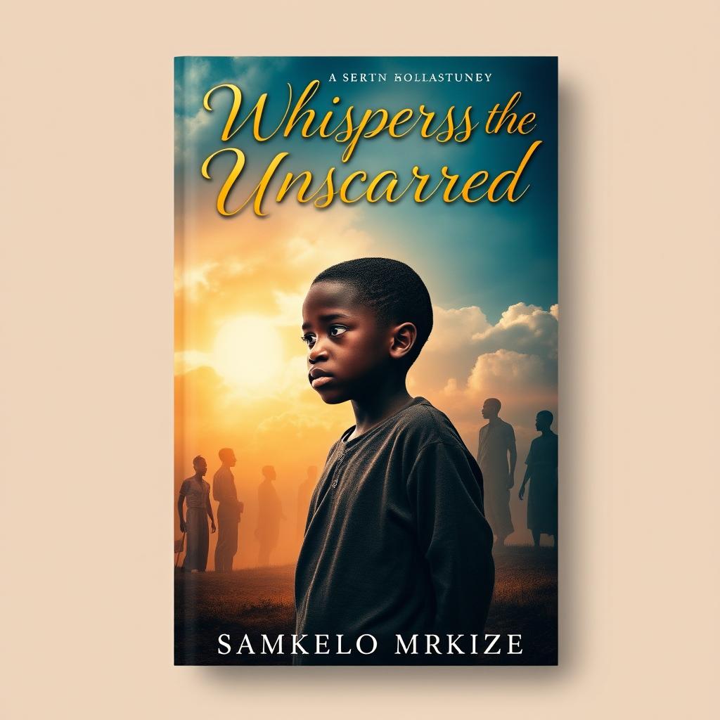 A captivating book cover design for 'Whispers of the Unscarred' by Samkelo Mkhize