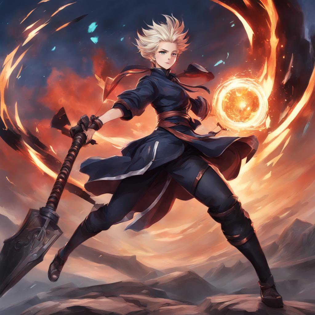 Kai'Sa from League of Legends in a dynamic pose, her plasma-charged weapons ready, set against a Void-infested landscape in the style of Jujutsu Kaisen