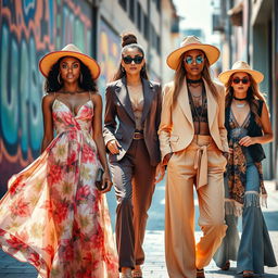 A beautifully detailed image of women wearing stunning and elegant clothing