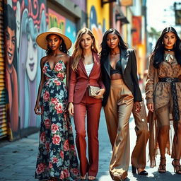 A beautifully detailed image of women wearing stunning and elegant clothing