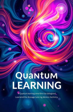 An abstract cover design for a book on quantum learning, featuring swirling patterns of vibrant colors representing the complexity of quantum mechanics and the concept of learning