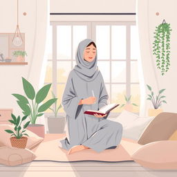 An illustration that captures the concept of mental health, featuring a person dressed in modest, covered clothing