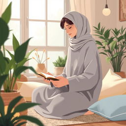 An illustration that captures the concept of mental health, featuring a person dressed in modest, covered clothing