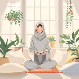 An illustration that captures the concept of mental health, featuring a person dressed in modest, covered clothing