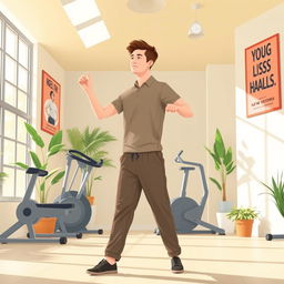 An illustration representing the theme of physical health, featuring a person dressed in modest, polite clothing