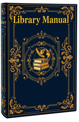 An intricately designed book cover for a library manual, resembling a majestic compendium