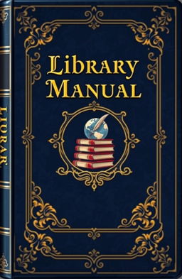 An intricately designed book cover for a library manual, resembling a majestic compendium