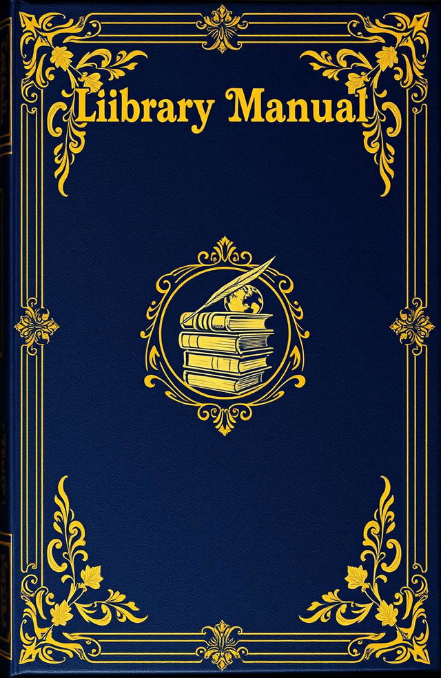 An intricately designed book cover for a library manual, resembling a majestic compendium