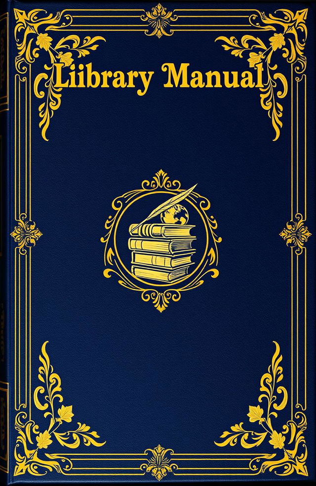 An intricately designed book cover for a library manual, resembling a majestic compendium